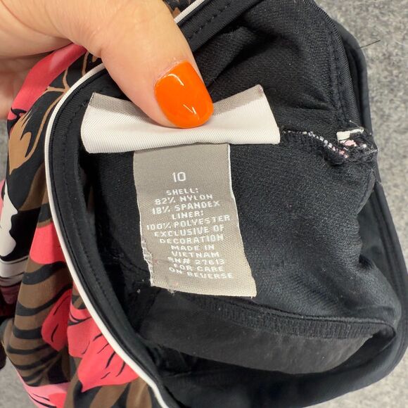 Croft & Barrow Tankini Top Women 10 Black Floral V-Neck Sleeveless Push Up Lined - Picture 4 of 5